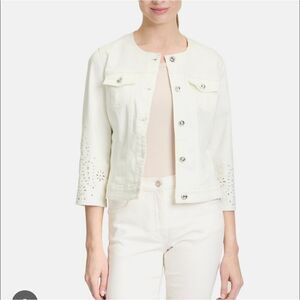 Hearts of Palm White Button-Up Jean Jacket